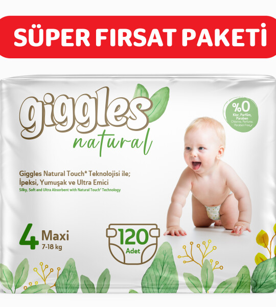 Giggles Natural 4 Numara Bebek Bezi Maxi 4 Paket 120 Adet