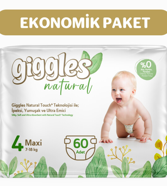 Giggles Natural 4 Numara Bebek Bezi Maxi 2 Paket 60 Adet