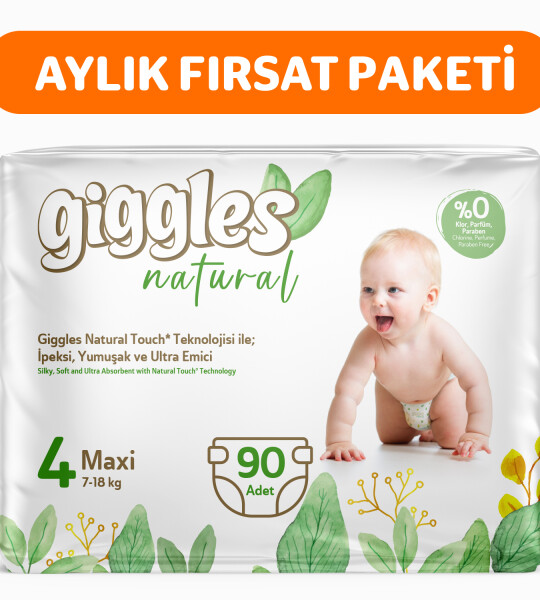 Giggles Natural 4 Numara Bebek Bezi Maxi 3 Paket 90 Adet