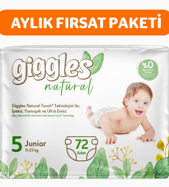 Giggles Natural 5 Numara Bebek Bezi Junior  3 Paket 72 Adet