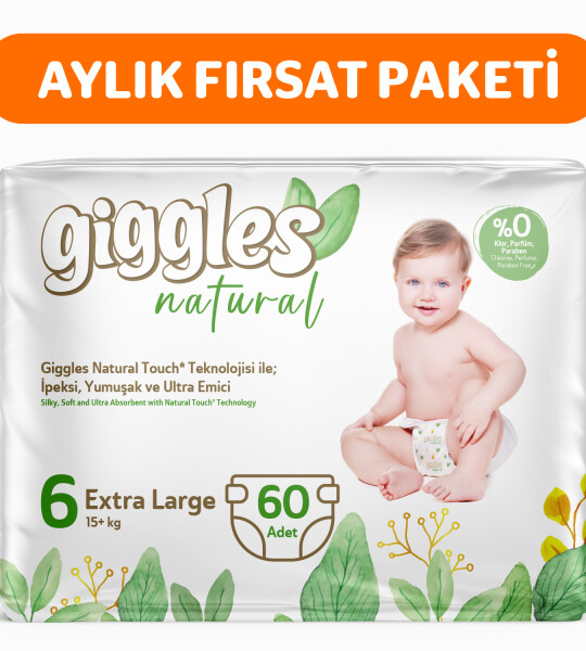 Giggles Natural 6 Numara Bebek Bezi Extra Large 3 Paket 60 Adet
