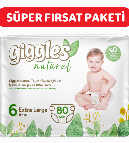 Giggles Natural 6 Numara Bebek Bezi Extra Large 4 Paket 80 Adet