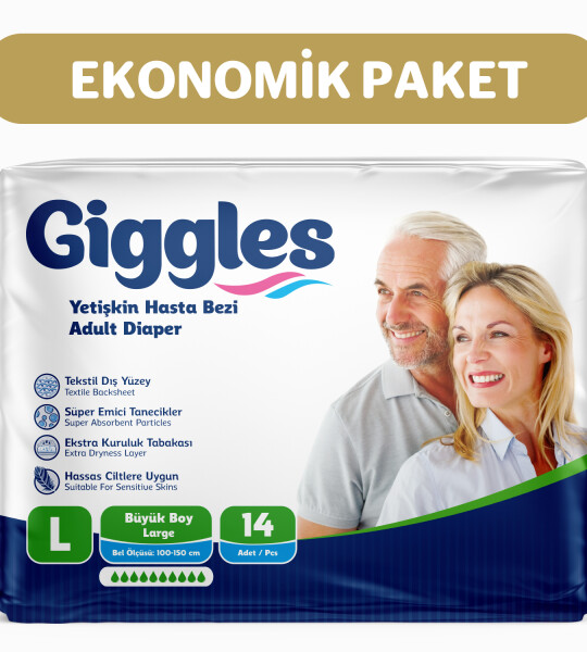 Giggles Yetişkin Bel Bağlamalı Hasta Bezi Large 7'li 2 Paket 14  Adet