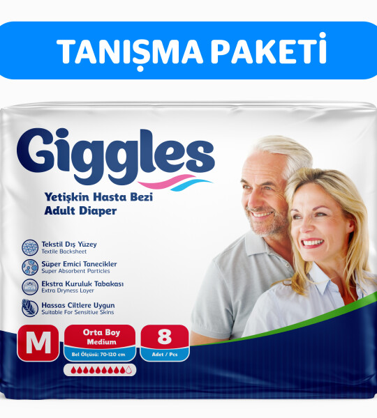 Giggles Yetişkin Bel Bağlamalı Hasta Bezi Medium 8'li 1 Paket 8 Adet