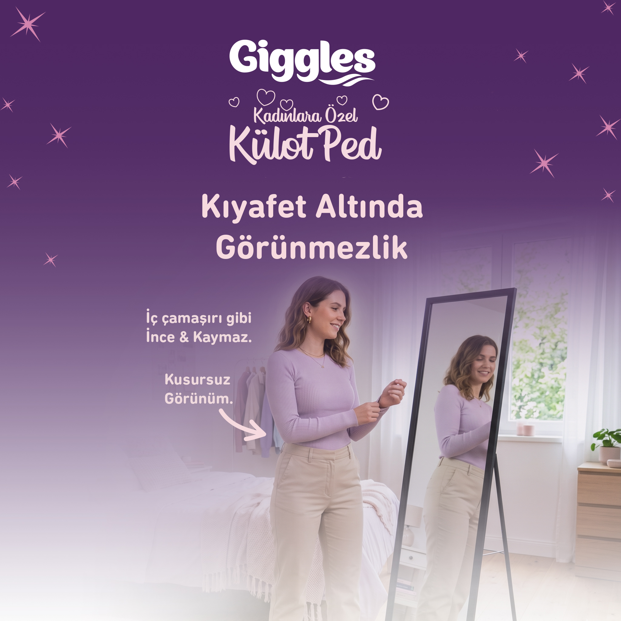 Giggles Külot Ped (Regl Gece Külodu) Bel Ölçüsü 52-100 cm Standart Beden 10 Paket 40 Adet
