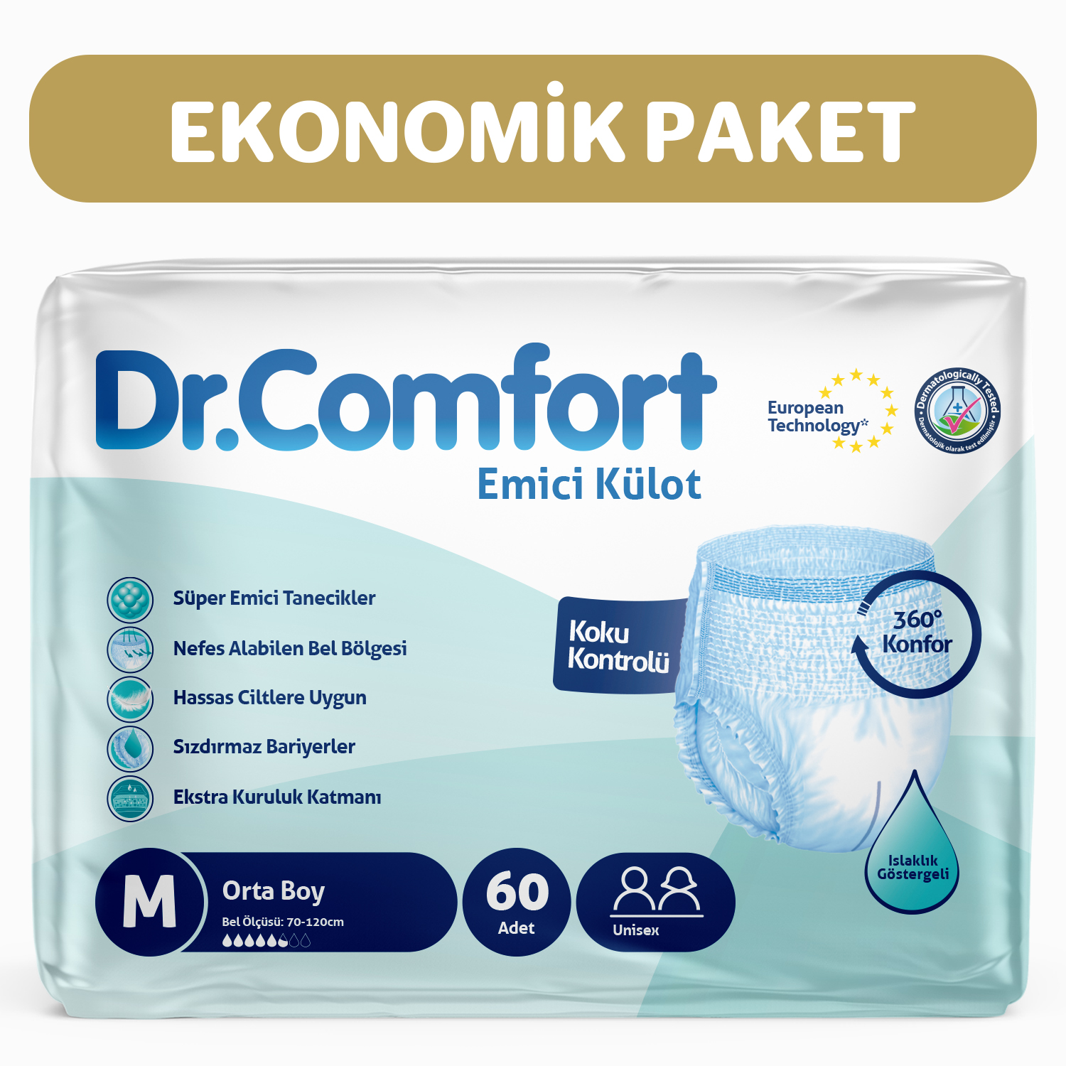 Dr.Comfort Yetişkin Emici Külot Medium 30'lu 2 paket 60 adet