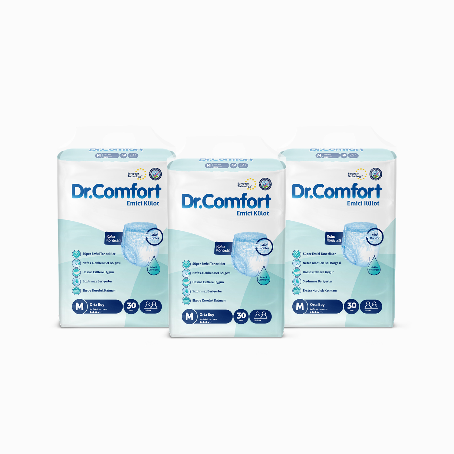 Dr.Comfort Yetişkin Emici Külot Medium 30'lu 3 paket 90 adet