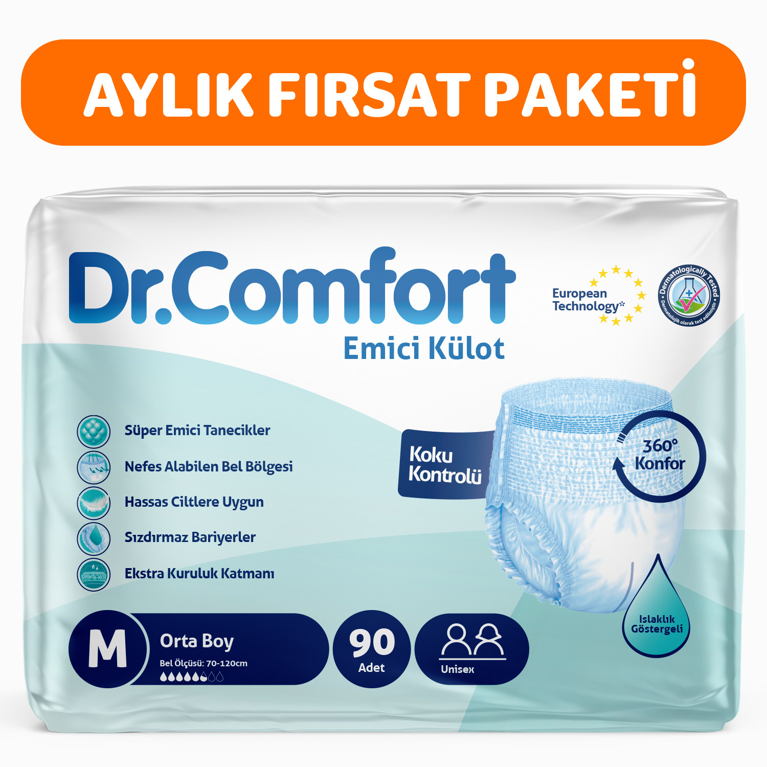 Dr.Comfort Yetişkin Emici Külot Medium 30'lu 3 paket 90 adet