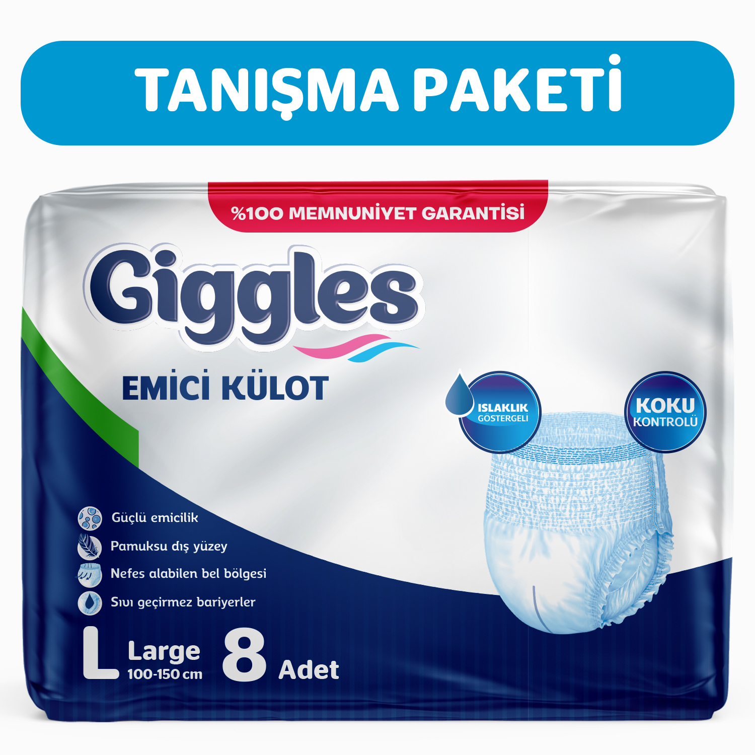 Giggles Yetişkin Emici Külot Hasta Bezi Large 1 Paket (8 Adet)