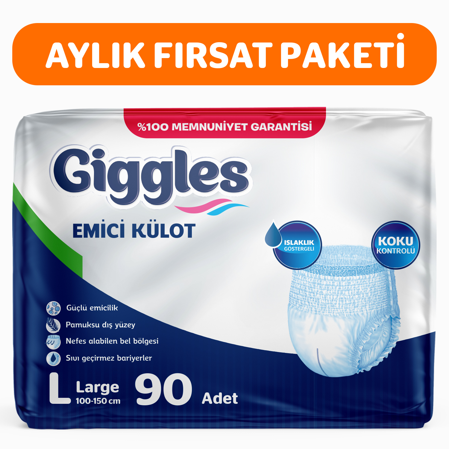 Giggles Yetişkin Emici Külot Large 30'lu 3 Paket 90 Adet