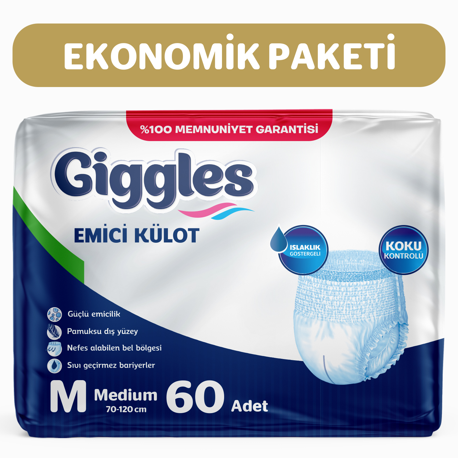 Giggles Yetişkin Emici Külot Medium 30'lu 2 Paket 60 Adet