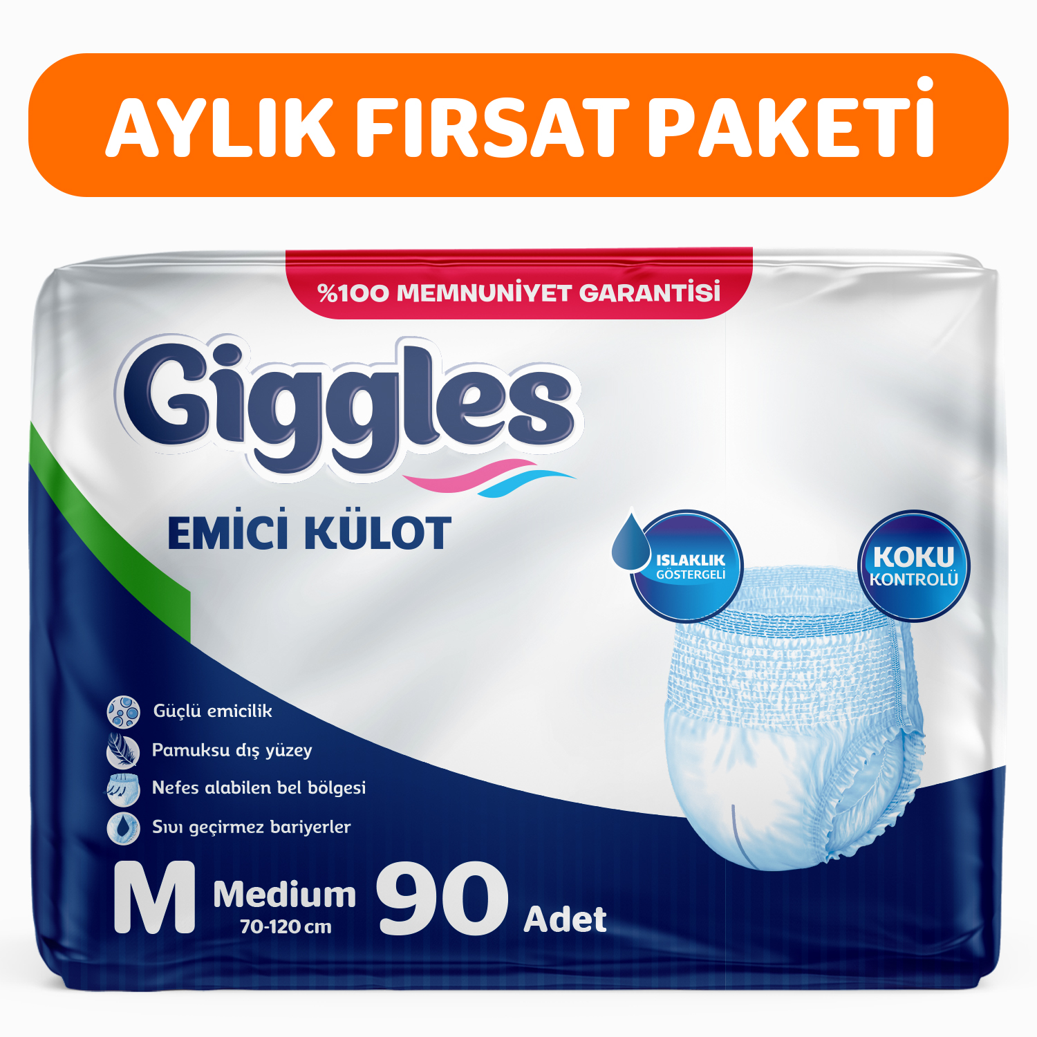 Giggles Yetişkin Emici Külot Medium 30'lu 3 Paket 90 Adet