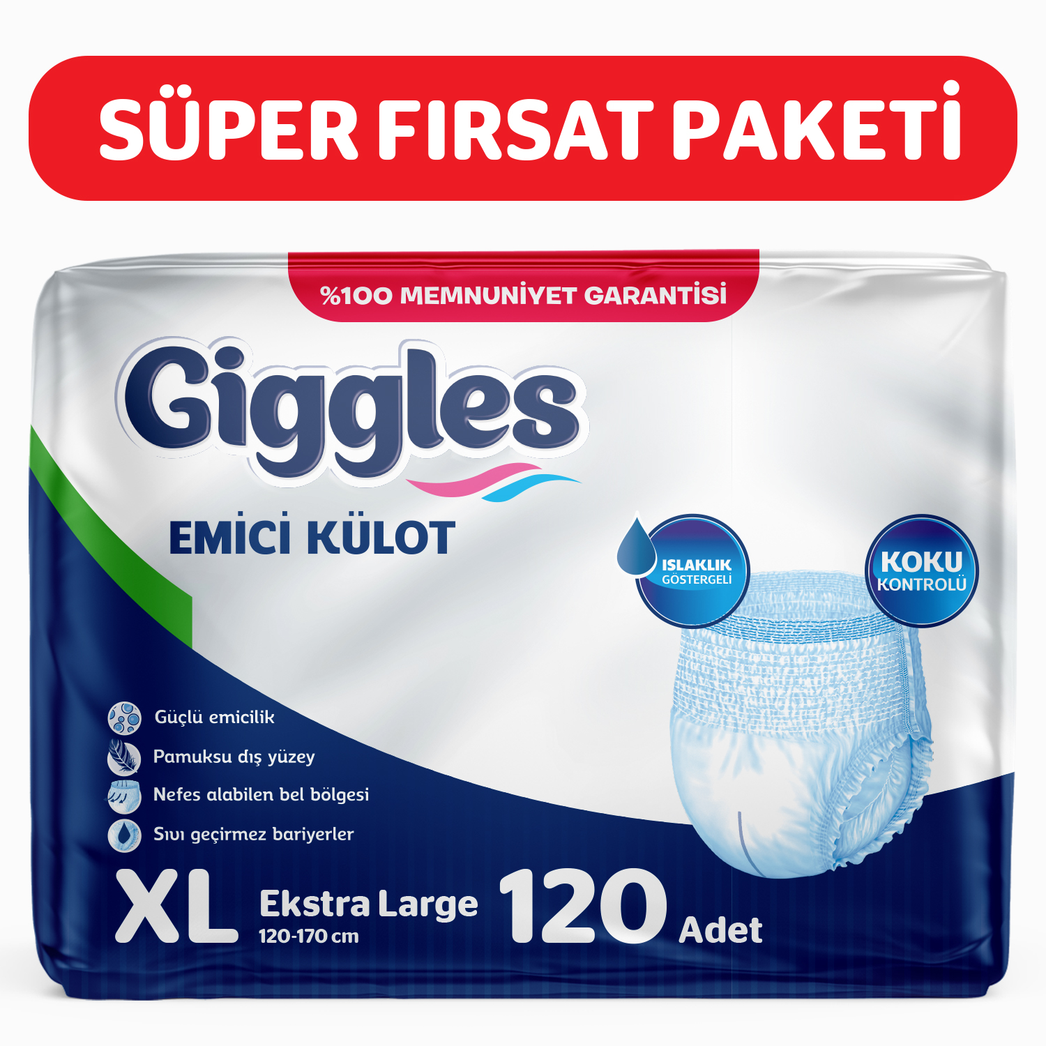 Giggles Yetişkin Emici Külot ExtraLarge 30'lu 4 Paket 120 Adet