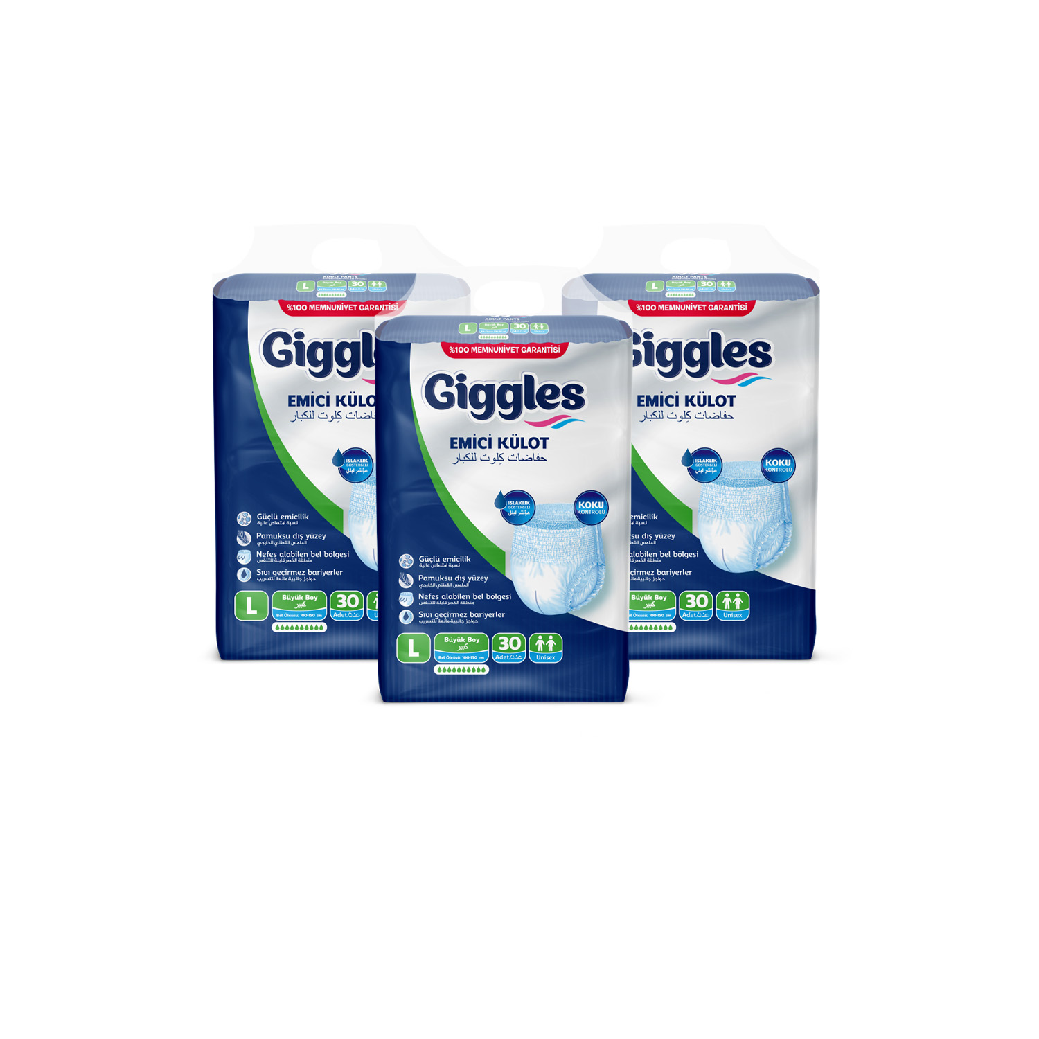 Giggles Yetişkin Emici Külot Large 30'lu 3 Paket 90 Adet