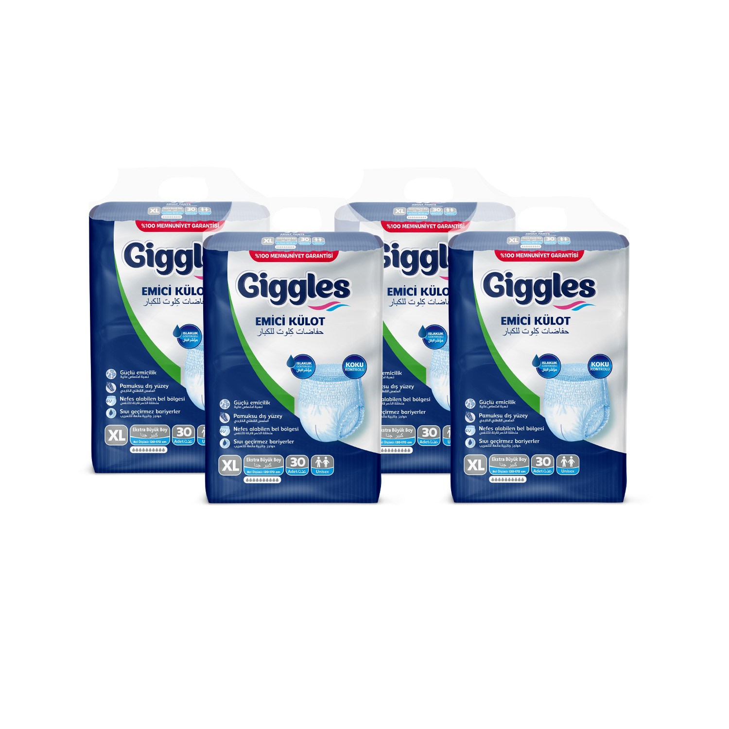 Giggles Yetişkin Emici Külot ExtraLarge 30'lu 4 Paket 120 Adet