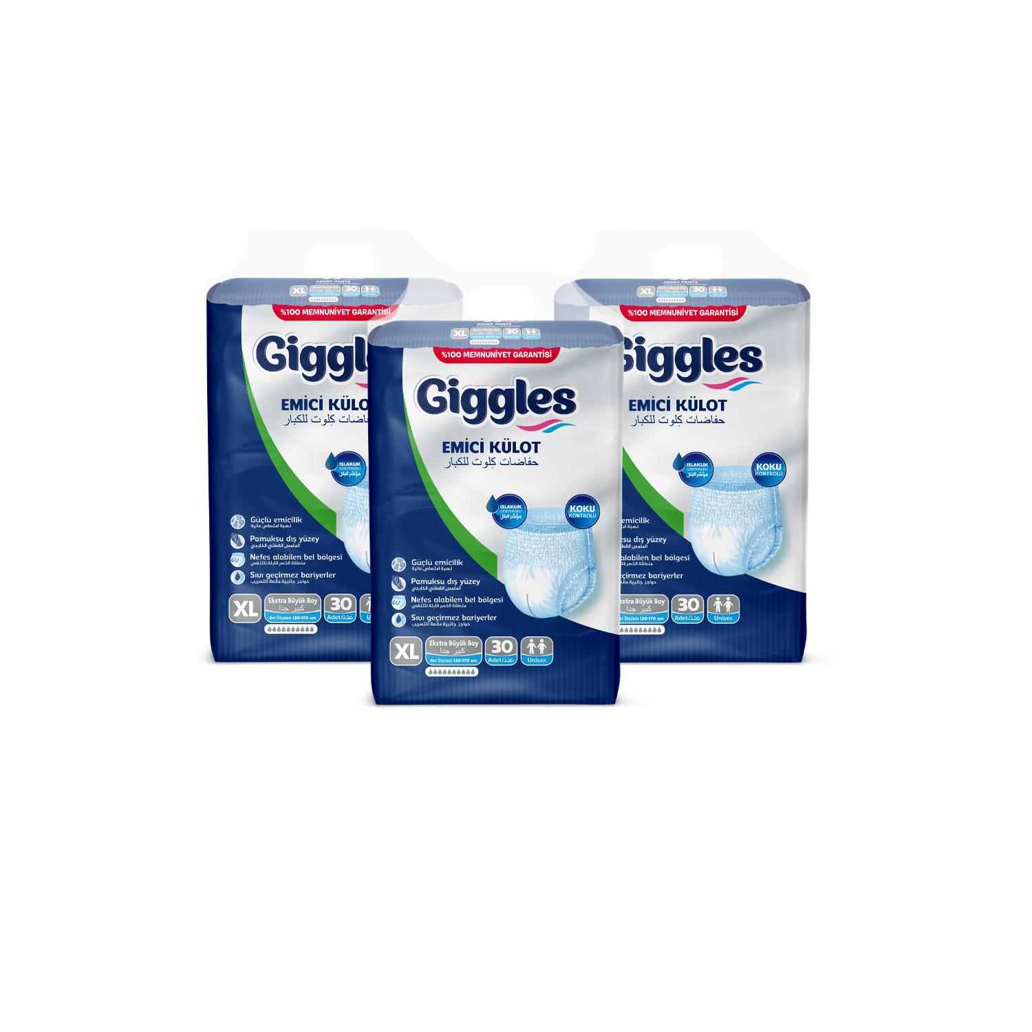 Giggles Yetişkin Emici Külot ExtraLarge 30'lu 3 Paket 90 Adet