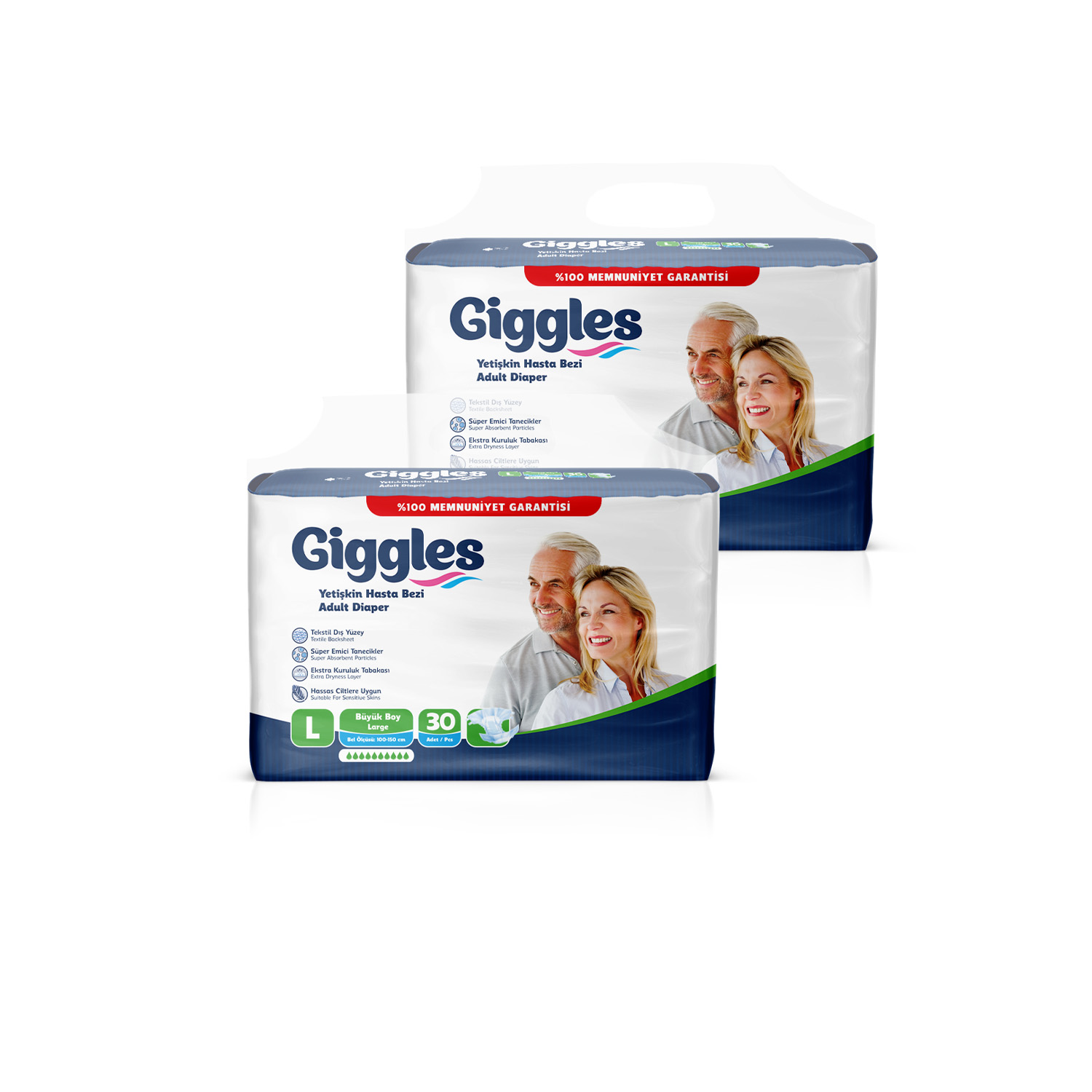 Giggles Yetişkin Bel Bağlamalı Hasta Bezi Large 30'lu 2 Paket 60 Adet