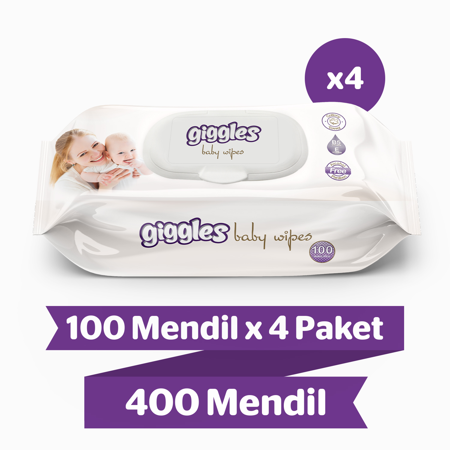 Giggles Islak havlu bebeklere özel 100'lü 4 Paket 400 Mendil