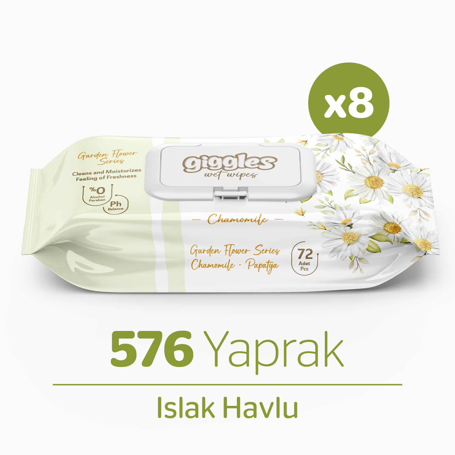 Giggles Islak Havlu 72'li Papatya 8 Paket 576 Mendil