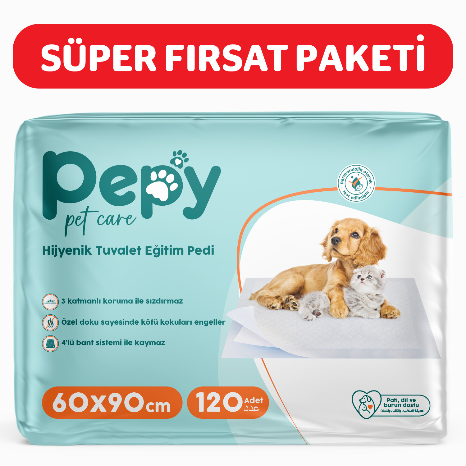 Pepy 60x90 Hijyenik Tuvalet Eğitim Pedi 30'lu 4 Paket 120 Adet