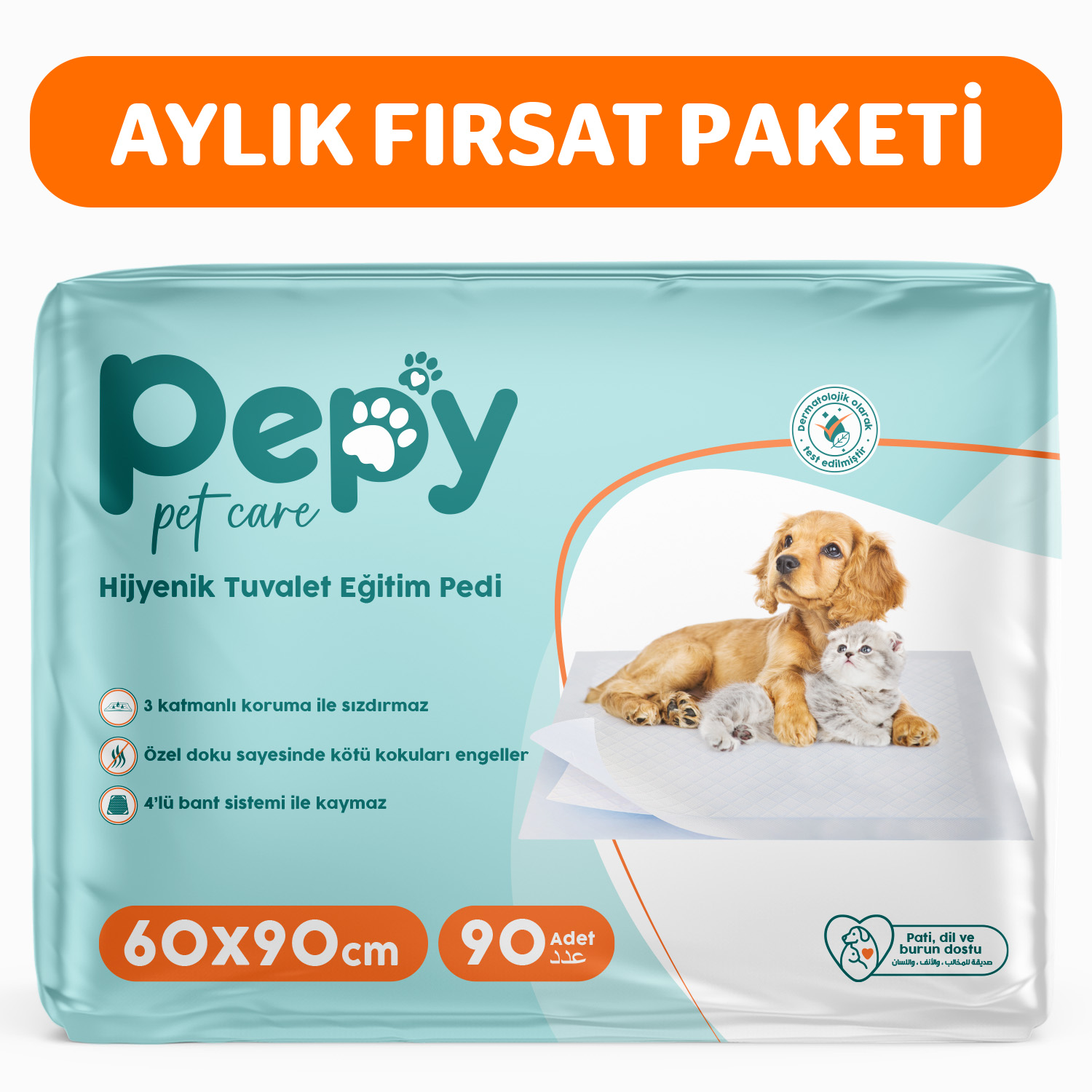 Pepy 60x90 Hijyenik Tuvalet Eğitim Pedi 30'lu 3 Paket 90 Adet