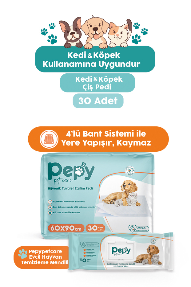 Pepy 60x90 Hijyenik Tuvalet Eğitim Pedi 30'lu 1 Paket 30 Adet