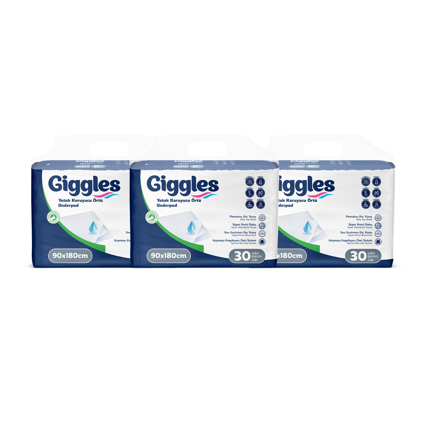 Giggles 90x180 Yatak Koruyucu Örtü 30'lu 3 Paket 90 Adet
