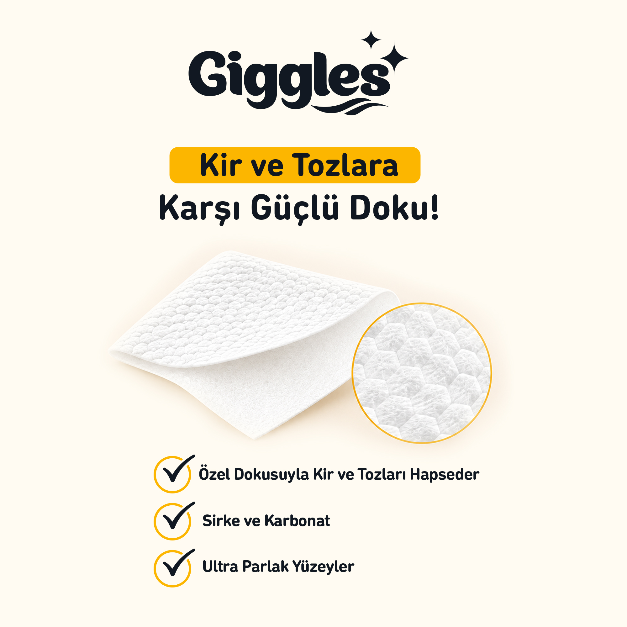 Giggles Mopa Uyumlu Yer Temizlik Havlusu 8 Katlı 4XL Arap Sabunu Katkılı 6 Paket 180 Adet Havlu